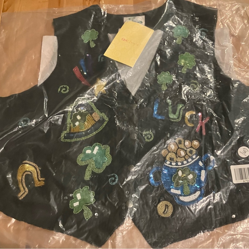 NWT Quacker Factory Women’s Black Sequin Vest Irish theme Size 2X Vintage 1990’s - Picture 2 of 14